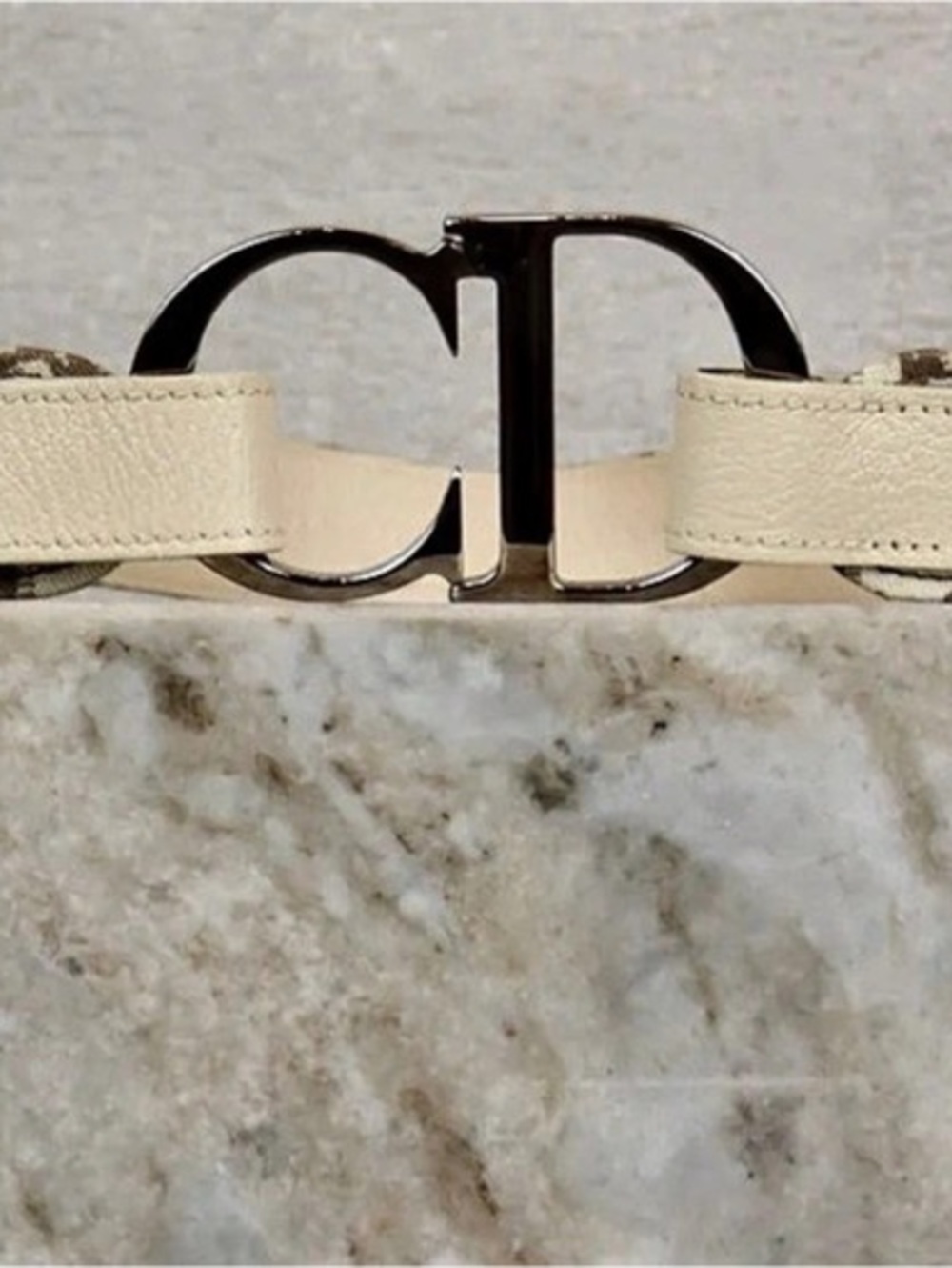 Christian Dior Floral Embroidered Trotter CD Belt Cream & Brown